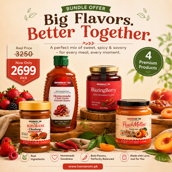 Bundle Offer – Chili Garlic Tomato Sauce, Khubani Chutney, Chili Strawberry and Peach Jam | 1.93kg