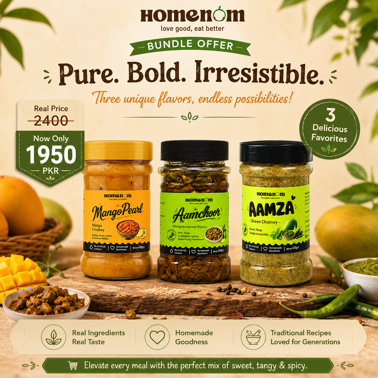 Mango Trio - Mango Chutney, Green Chutney and Mango Pickle | 1120g