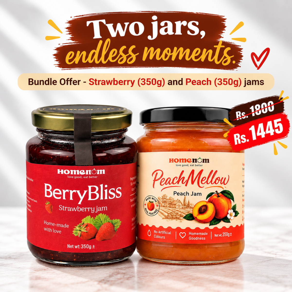 Bundle Offer - Strawberry (350g) and Peach (350g) jams