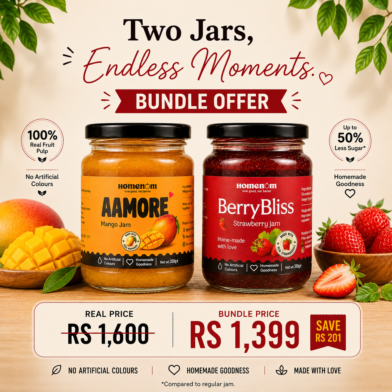 Two Jars, Endless Moments, Mango and Strawberry jams | 860g